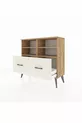 Commode Arges 4 étagères 2 tiroirs Pin-Pin/Marbre blanc