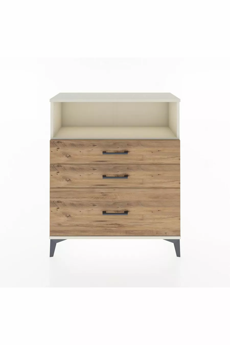 Commode Arges à une étagère et trois tiroirs en Pierre de Lune et pin