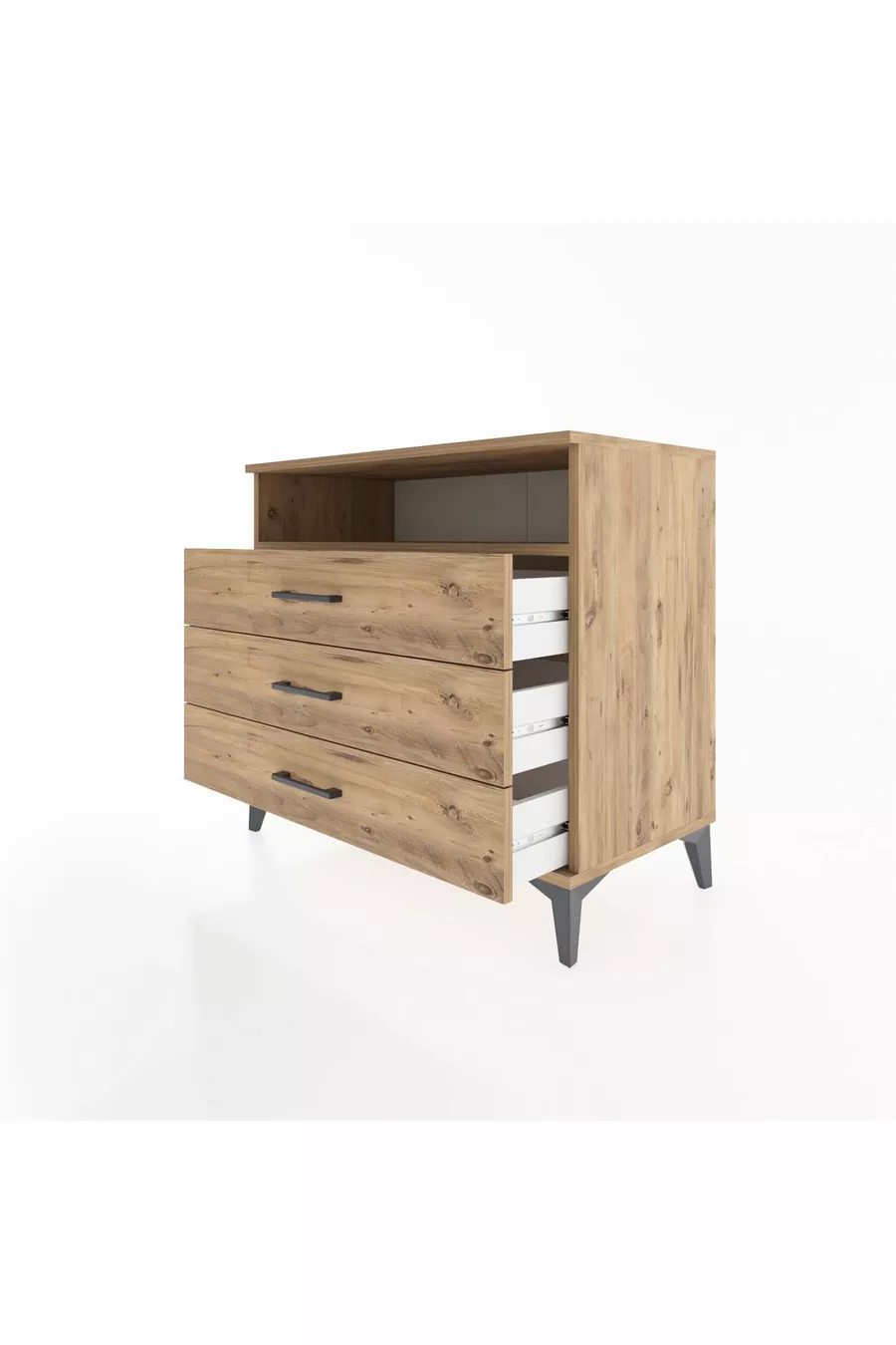 Commode Hyperion à un seul étagère et 3 tiroirs en pin-pin