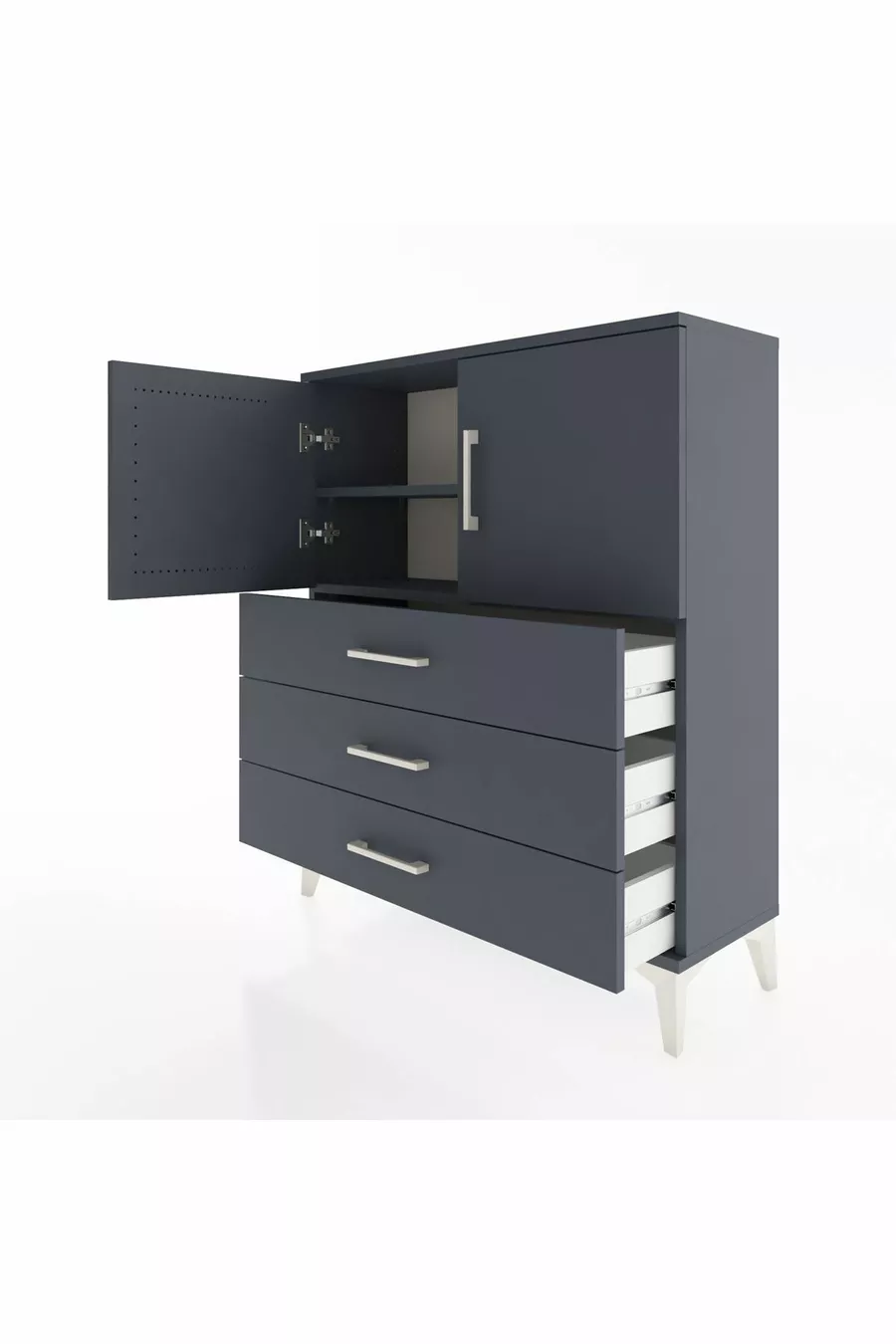 Commode Arges avec 2 étagères, 3 tiroirs et 2 portes, Anthracite-Anthracite