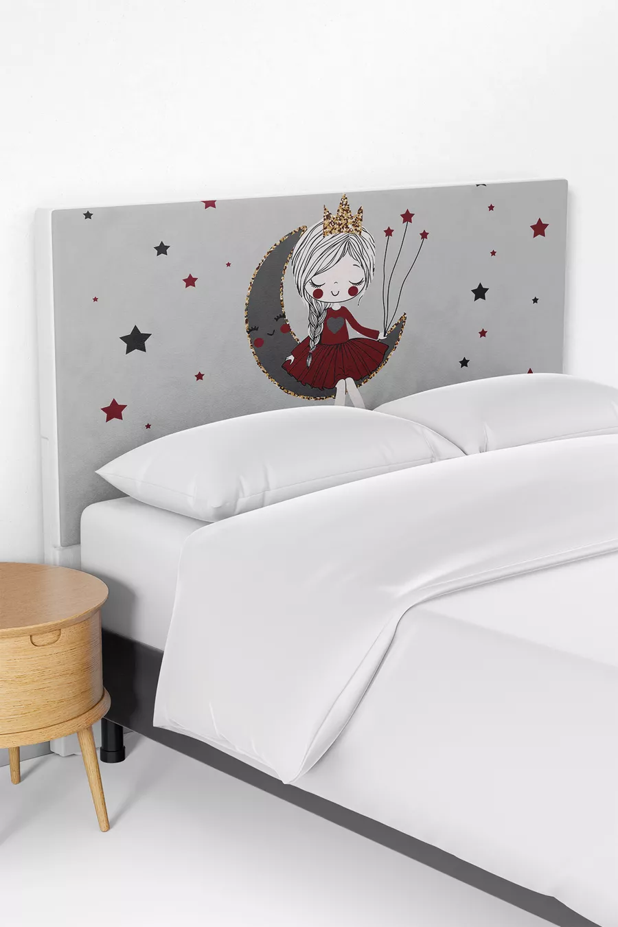 Housse de tête de lit pour enfant avec motif rouge, Fille assise sur la Lune