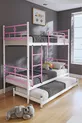 Lit superposé Koza avec tiroir pour 3 personnes, compatible avec matelas, métal rose clair