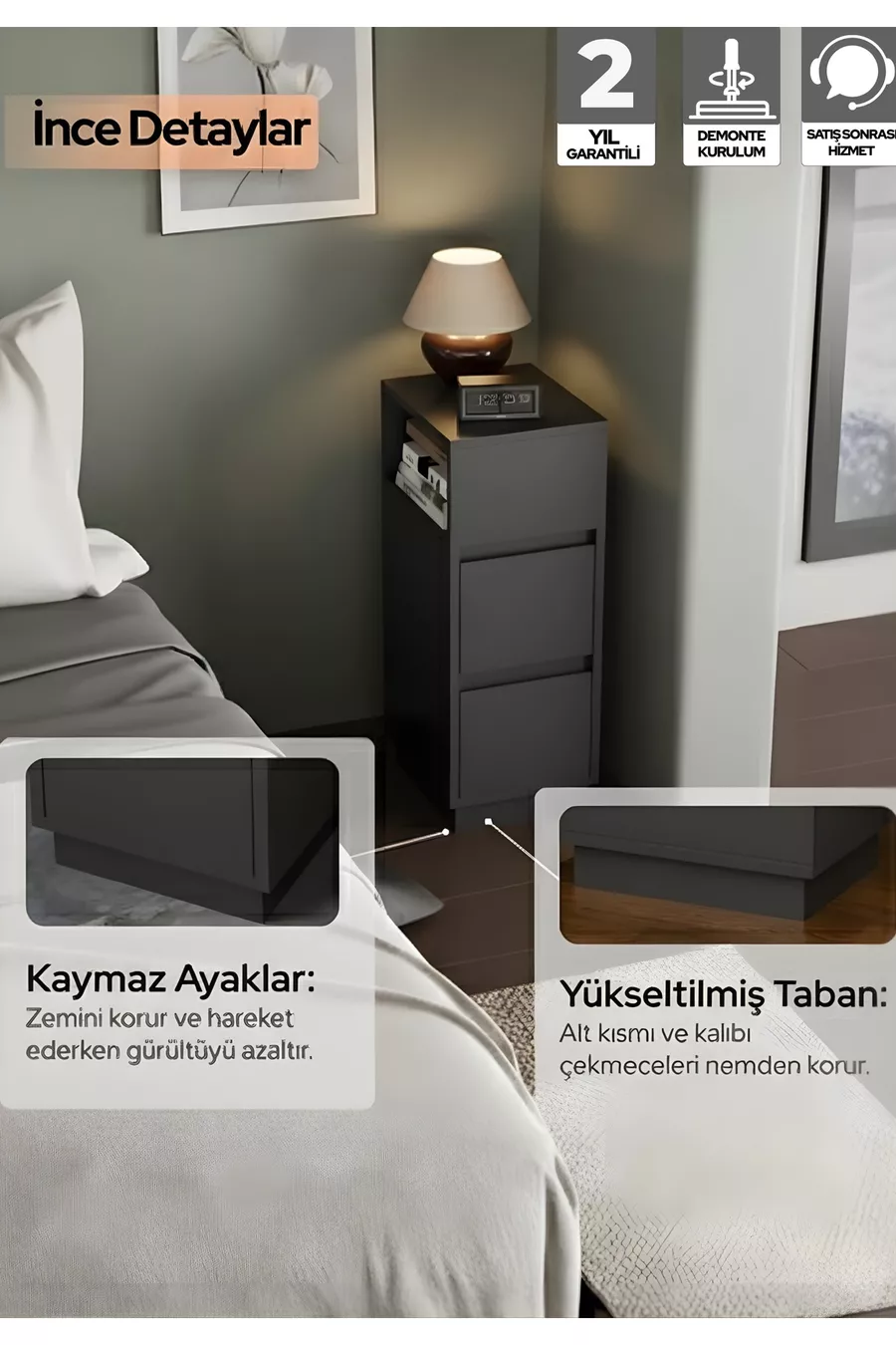 Table de chevet Alve Dar – 2 tiroirs, table d'appoint avec compartiment ouvert interchangeable pour chambre à coucher & salon M