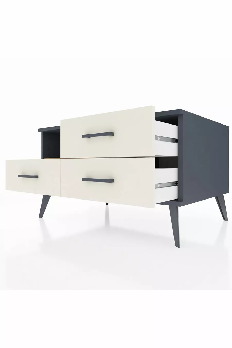 Commode Kronos à une étagère et 3 tiroirs Anthracite-Sapin/Mer de pierre