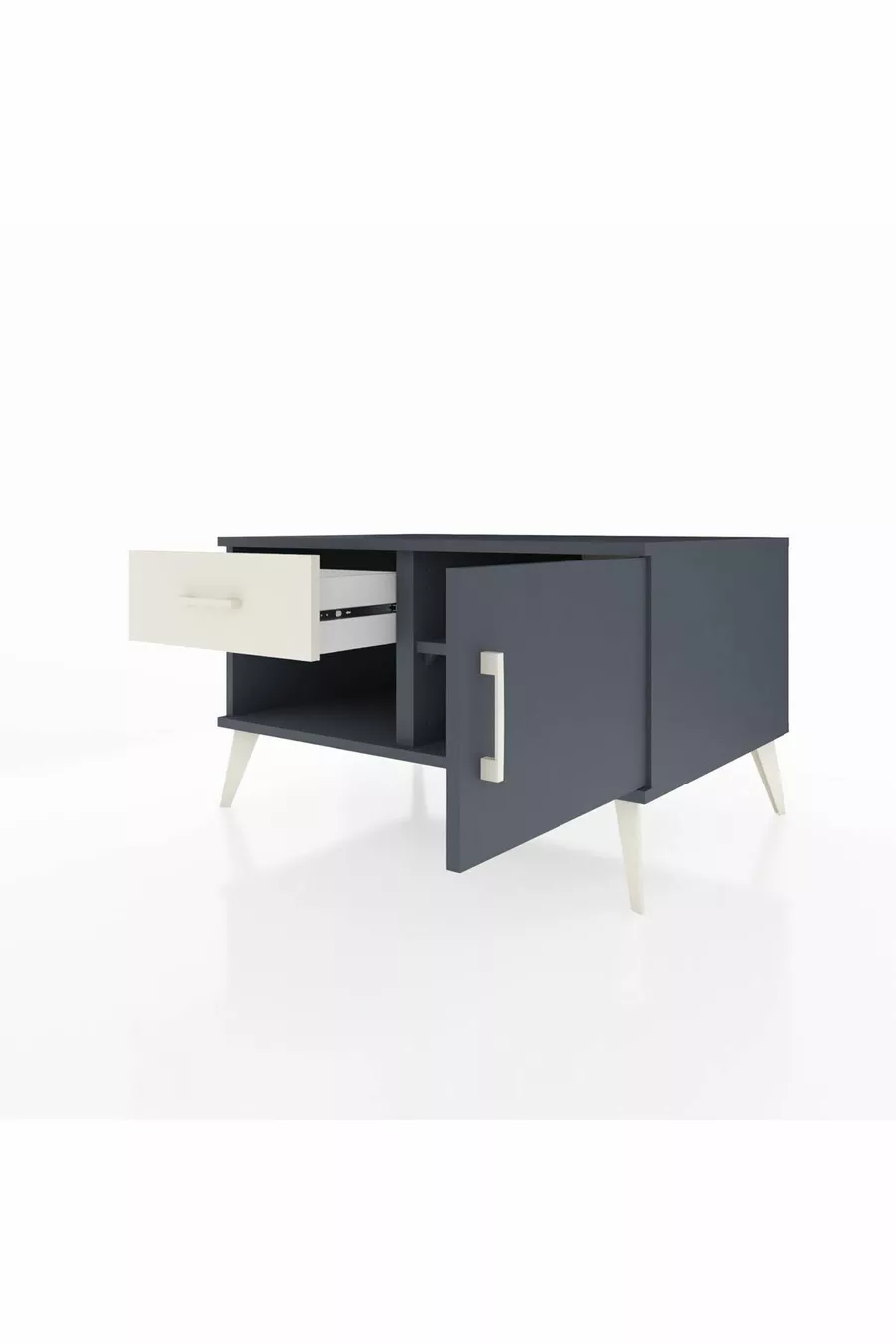 Commode Kronos avec une seule étagère, un tiroir et une porte, Anthracite-Anthracite/Gris pierre