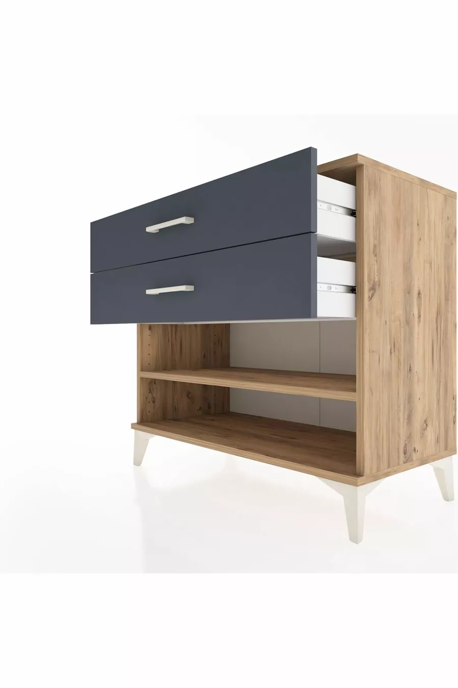 Commode Hyperion à une étagère et 2 tiroirs Pin-Anthracite