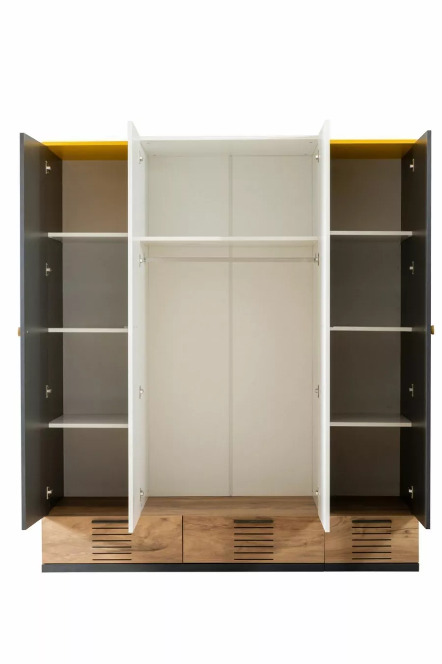 Chambre d'Adolescent Relax - Armoire 4 Portes, Lit, Table de Chevet, Commode, Bureau