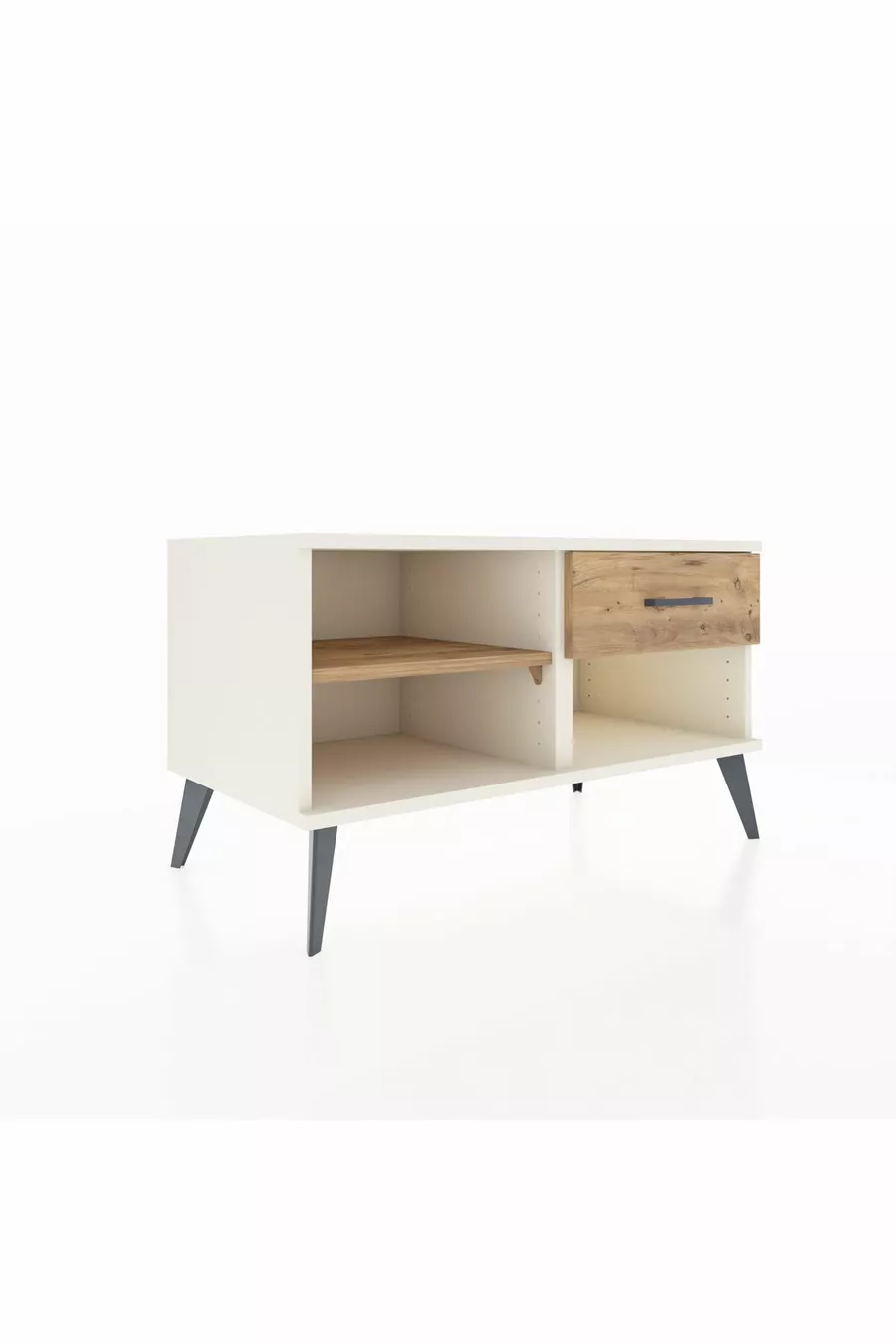 Commode Hyperion à une étagère et un tiroir, Pierre de lune-Pin