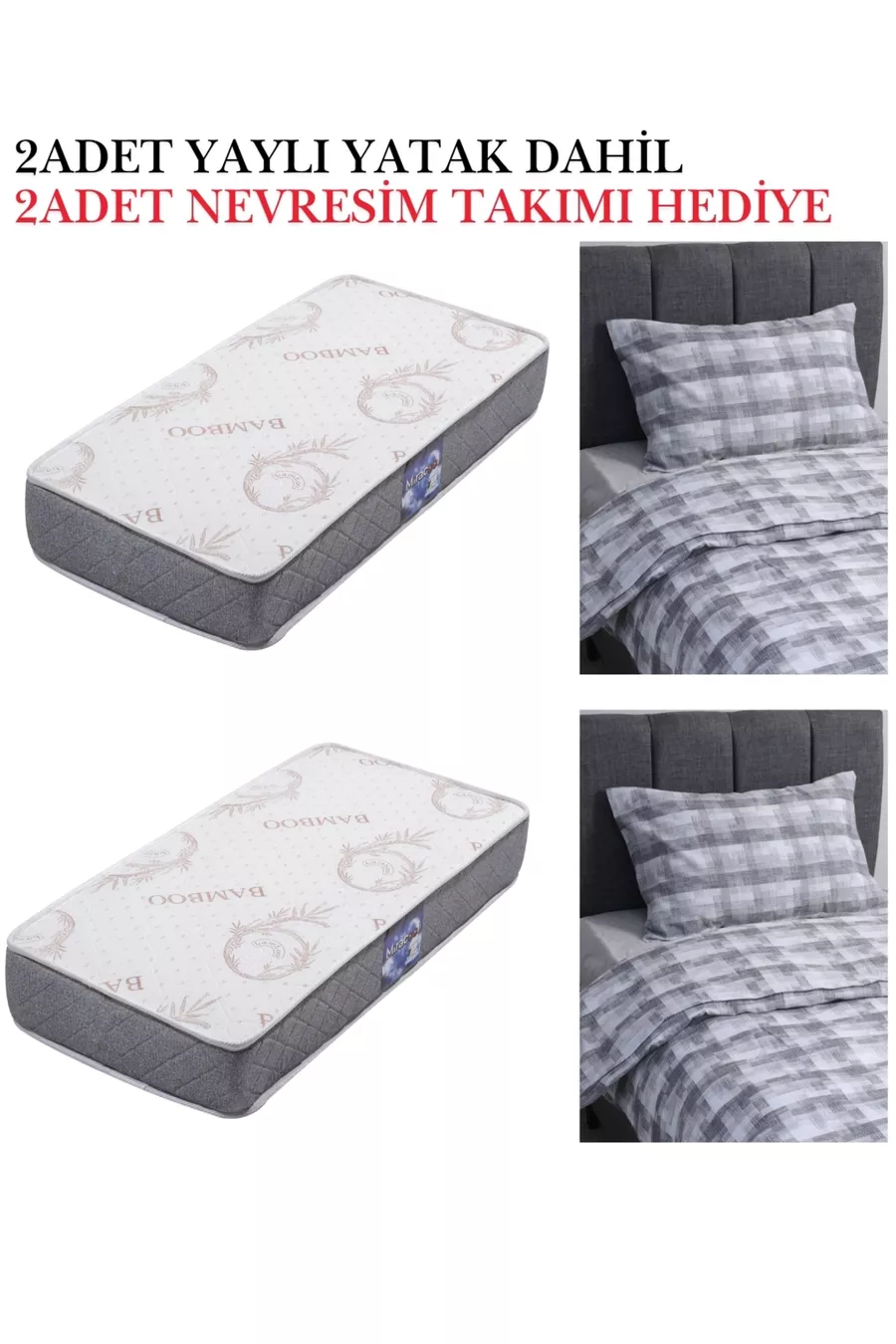 Mars Ranza / 100 % MDF / 2 Lits à ressorts en bambou / 2 Ensembles de literie offerts