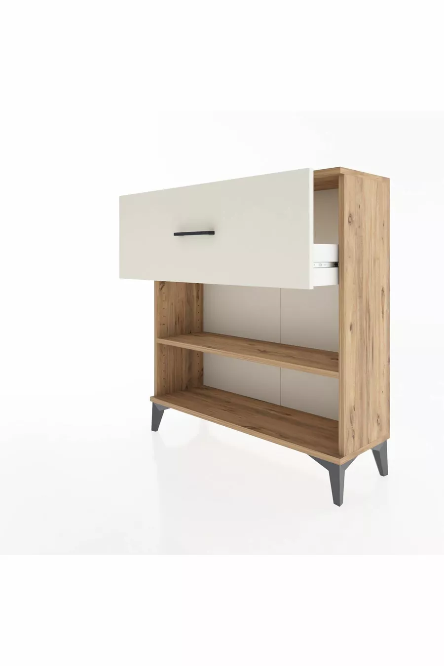 Commode Arges à une étagère et un tiroir, pin et marbre d'onyx