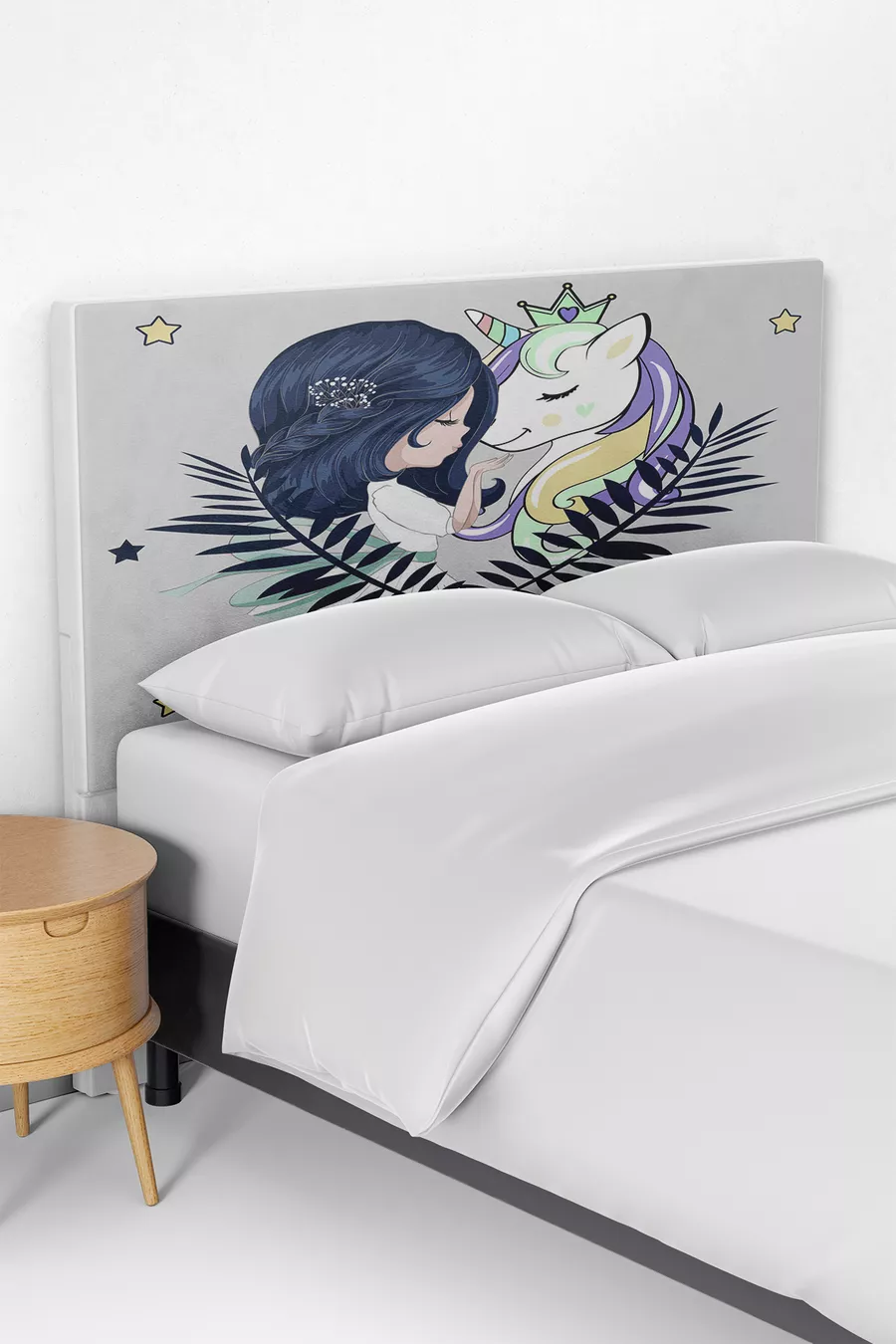 Housse de tête de lit pour lit enfant gris Unicorn