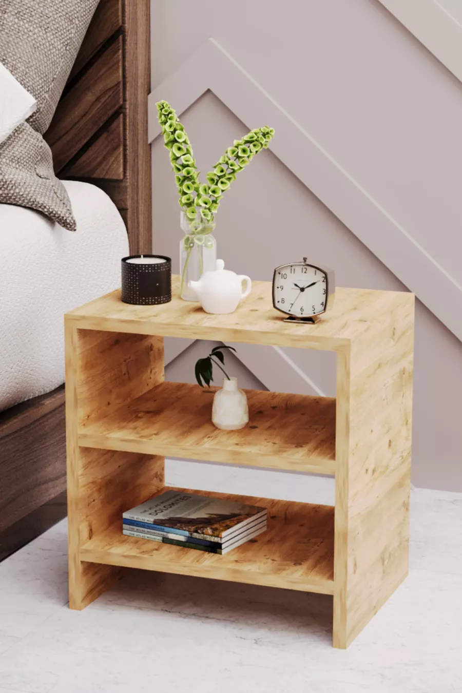 Table de chevet à 2 étagères, table de chevet pour chambre à coucher, table de chevet avec compartiments, table de chevet de chevet