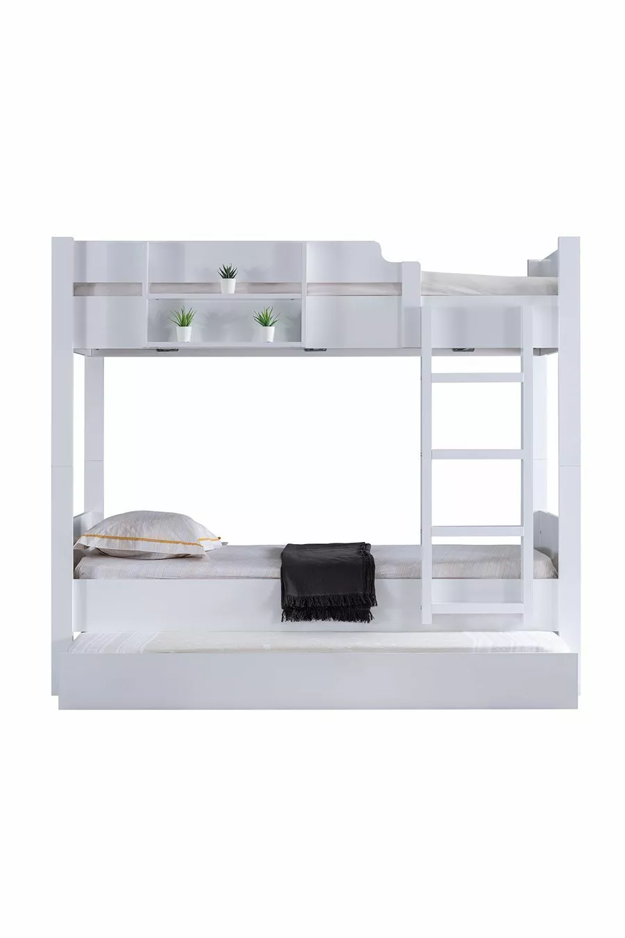 Lits superposés, lits superposés modulables en Asie avec armoire à deux portes, blanc, 2 matelas confort