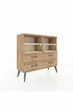 Commode Arges 4 étagères 4 tiroirs Pin-Pierre de Lune/Pin