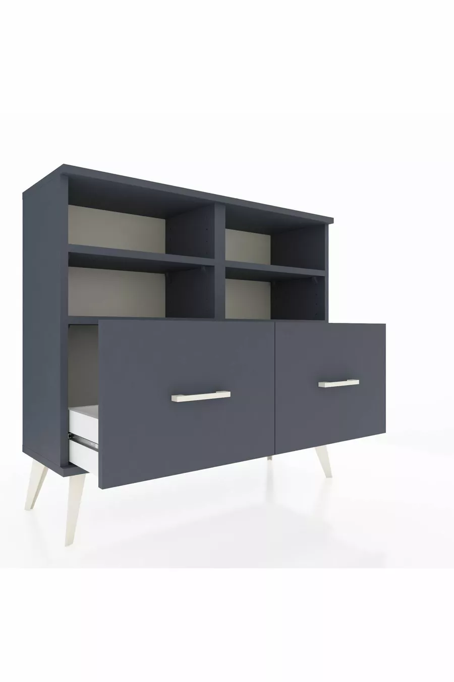 Commode Arges 4 étagères 2 tiroirs Anthracite-Anthracite