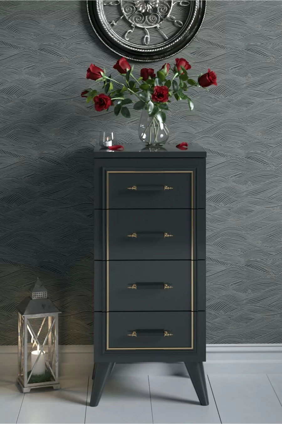 Commode noire en MDF Joi à 4 tiroirs