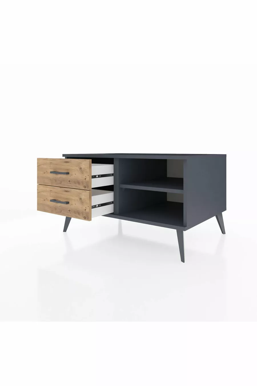Commode Kronos à une étagère et 2 tiroirs Anthracite-Anthracite/Sapin