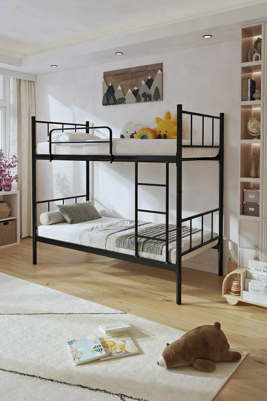 Lits superposés Tekno compatibles avec matelas, métal noir détachable