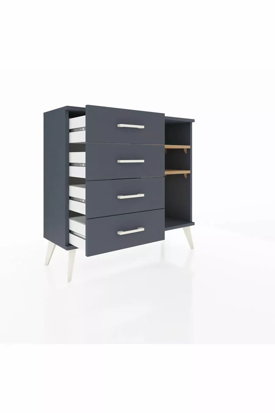 Commode Arges 2 étagères 4 tiroirs Anthracite-Sapin/Anthracite