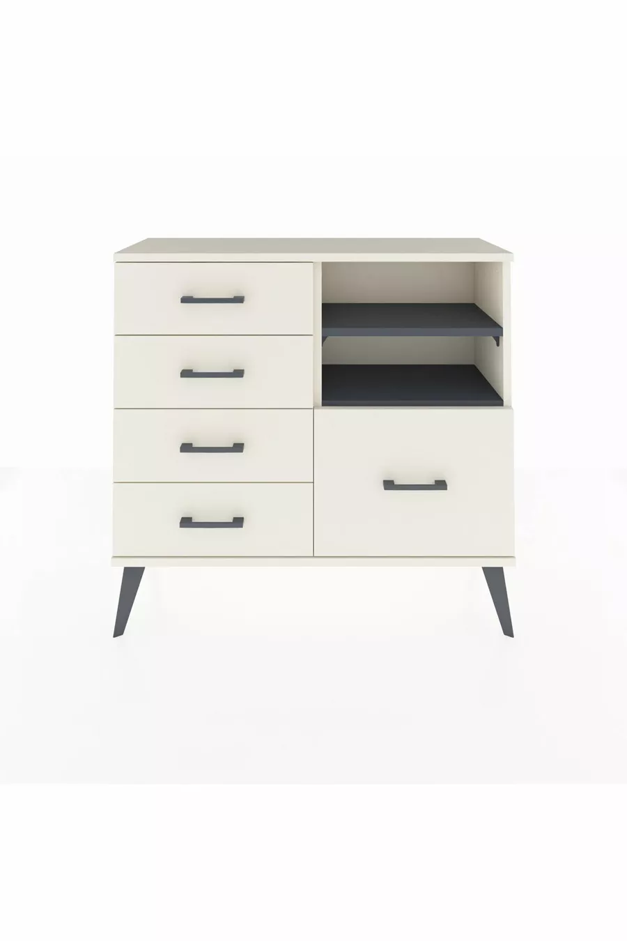 Commode Arges 2 étagères 5 tiroirs Nacré-Anthracite/Nacré