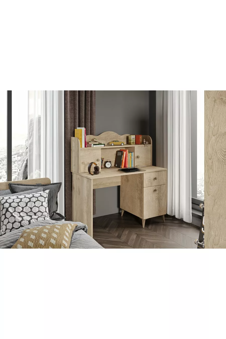 Ensemble de chambre moderne pour jeunes en chêne - 4 pièces et entièrement en MDF de qualité supérieure