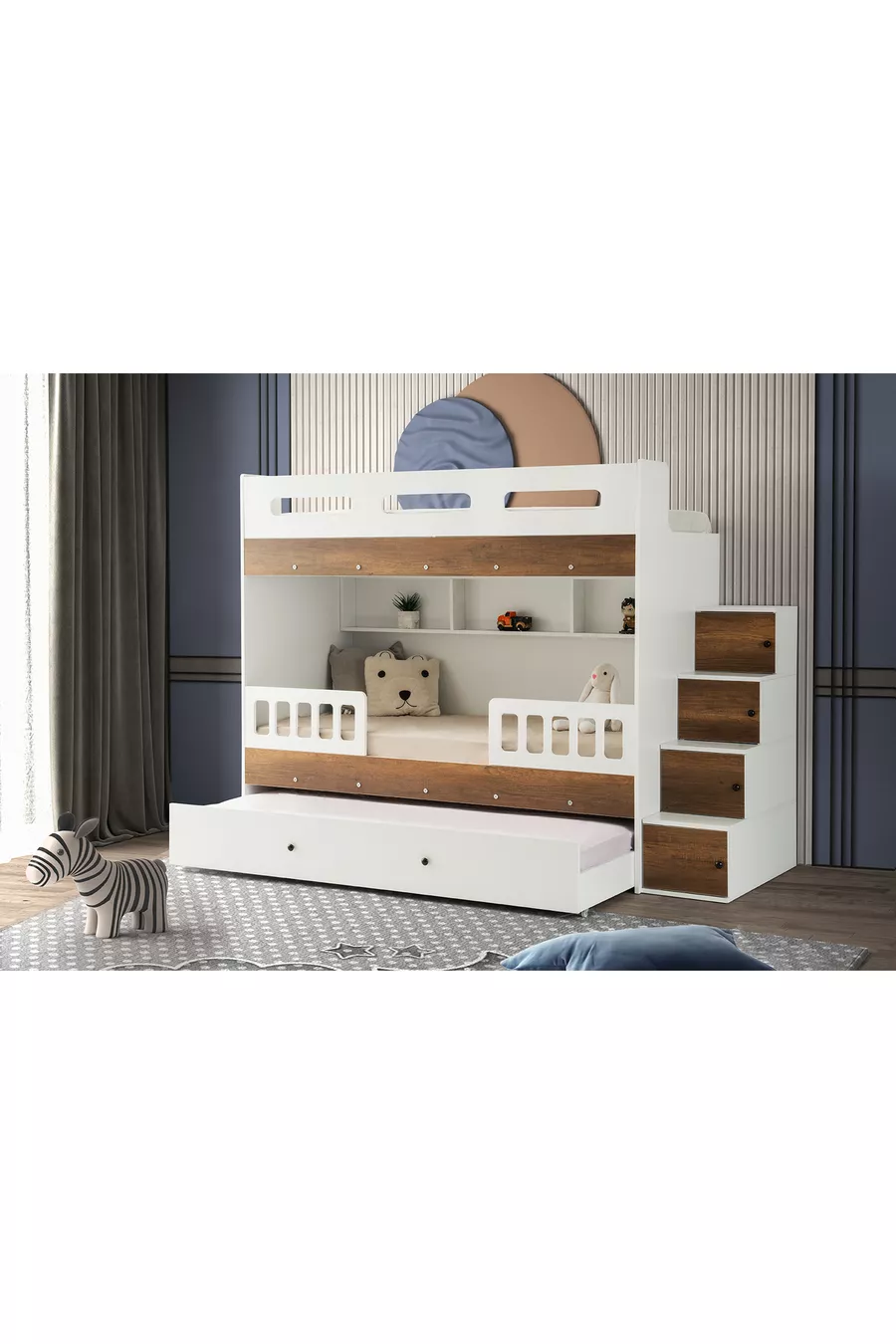 Lit superposé Berlin / MDF à 100 % / 2 matelas à ressorts en bambou / 2 ensembles de linge de lit offerts