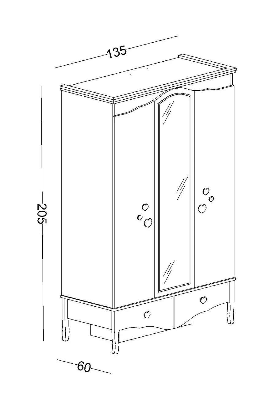 Chambre d'enfant Juliet (Armoire 3 portes + * Montessori + Commode)