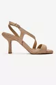 Sandales pour femme en cuir véritable, talon moyen fin, couleur beige