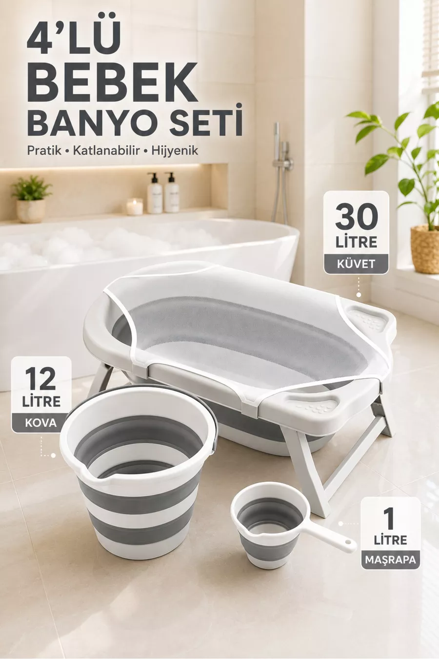 Baignoire pour bébé pliable avec ensemble de bain en filet