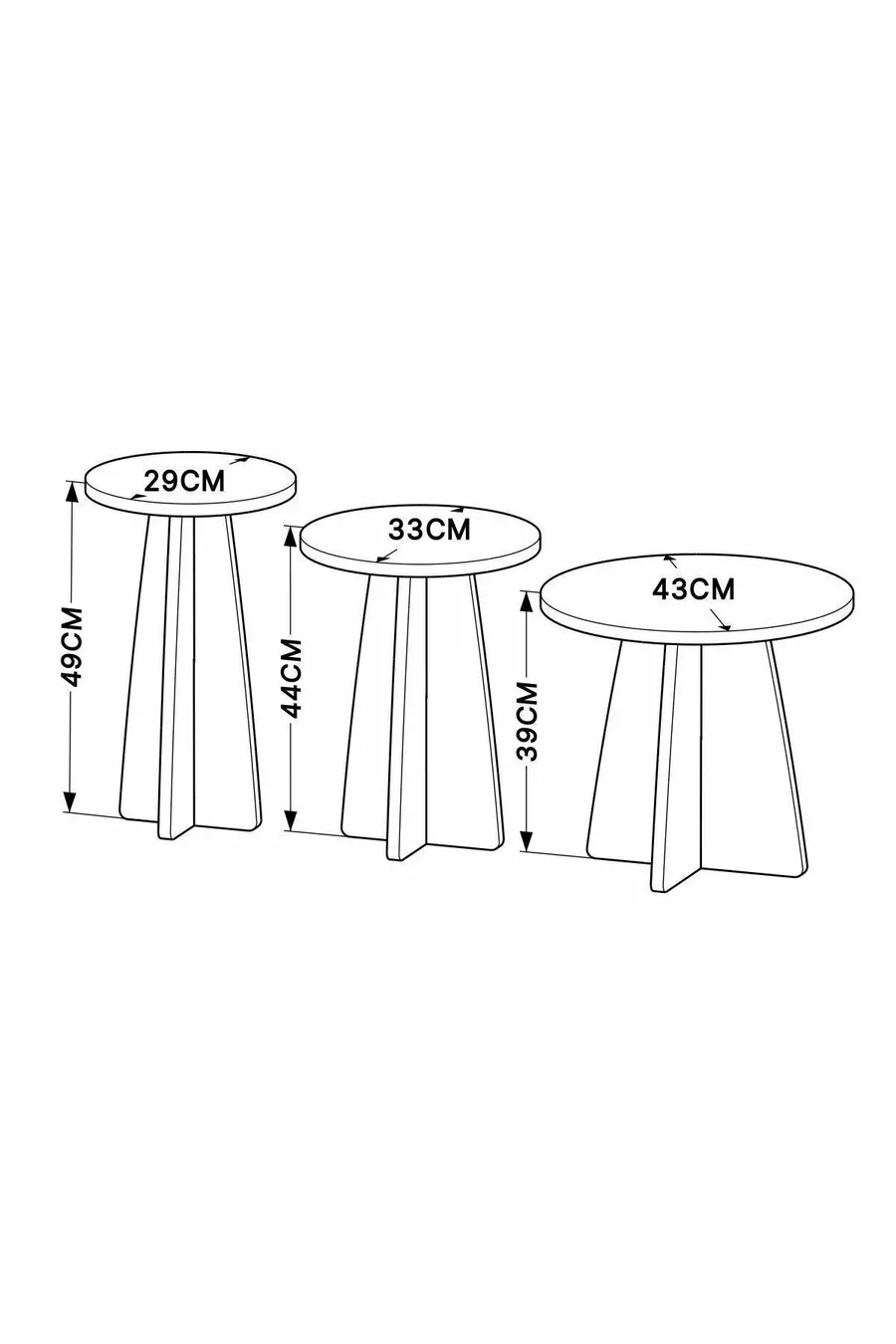 Table basse en champignon scandinave large Set de 3 tables gigognes Table d'appoint Table centrale Chêne saphir