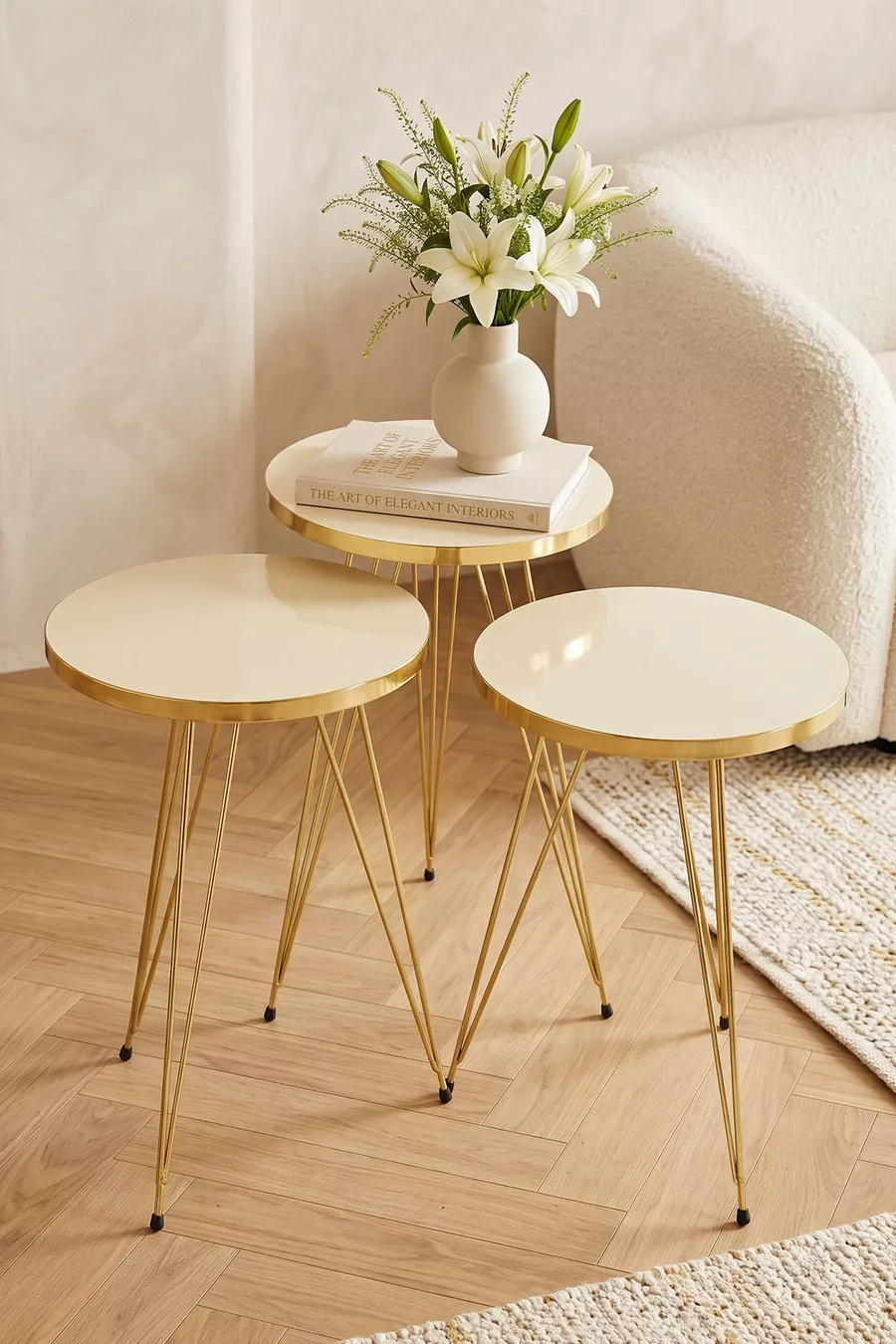 Table d'appoint gigogne Or Crème Fil