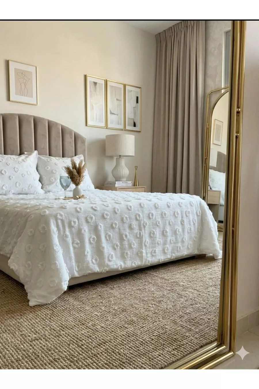 Parure de lit 3 pièces pour lit double à motif pompon Crème