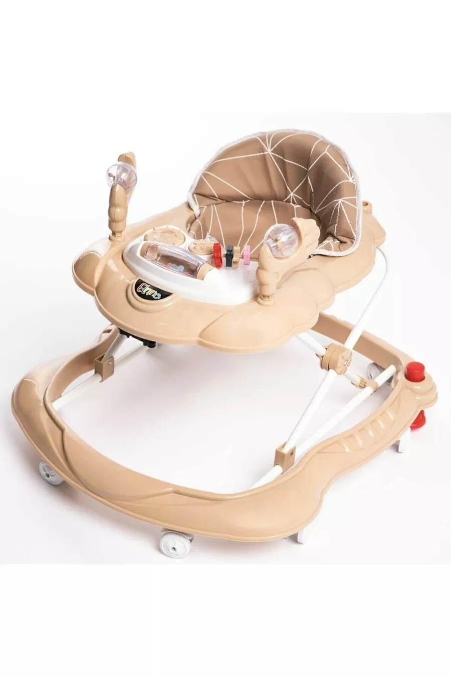Trotteur pour bébé Spider marron de luxe avec jouets, musique et lumière à 3 niveaux avec siège
