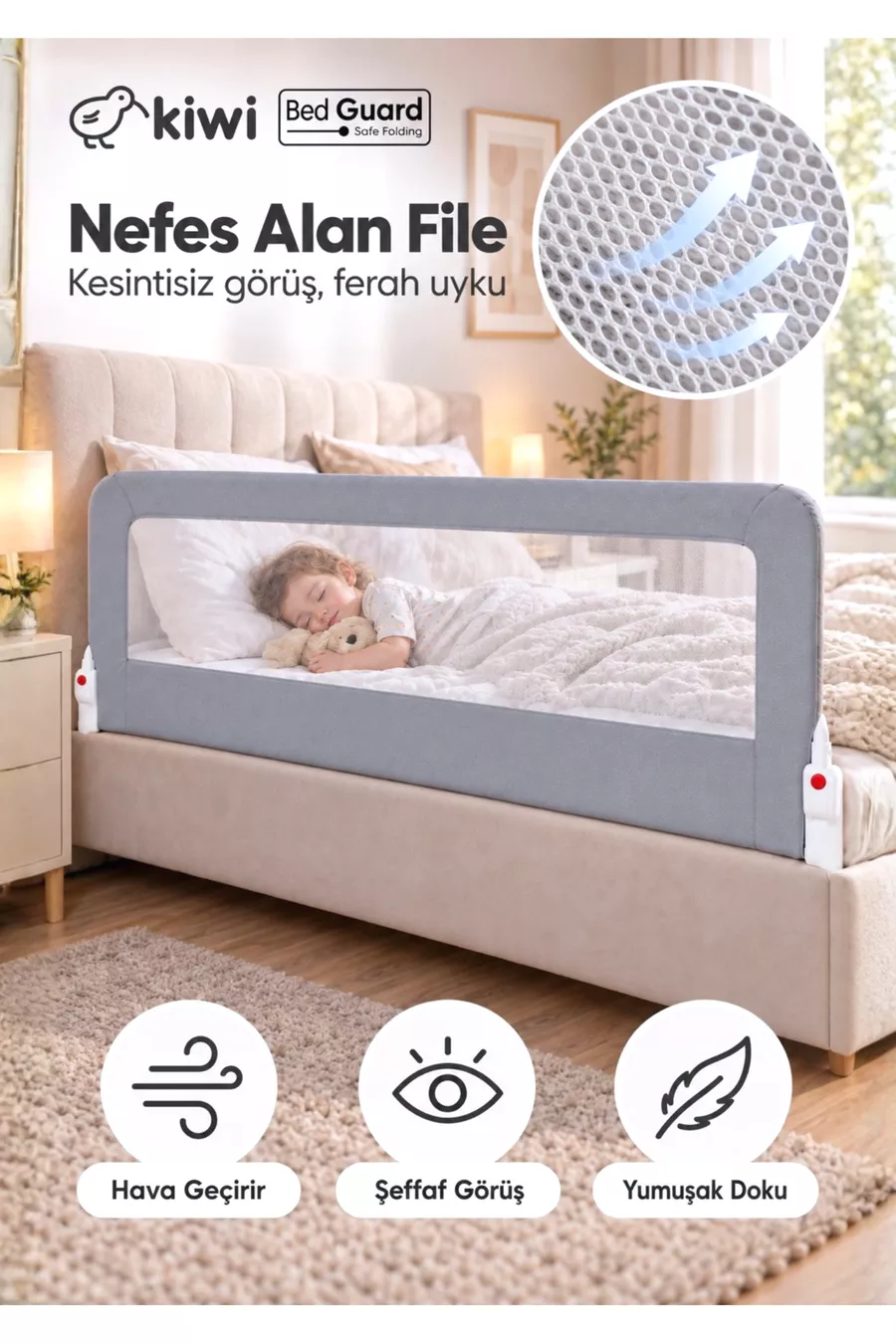 Barrière de sécurité pour bébé – Barrière de lit pliable pour enfant, anti-chute – CM Gris