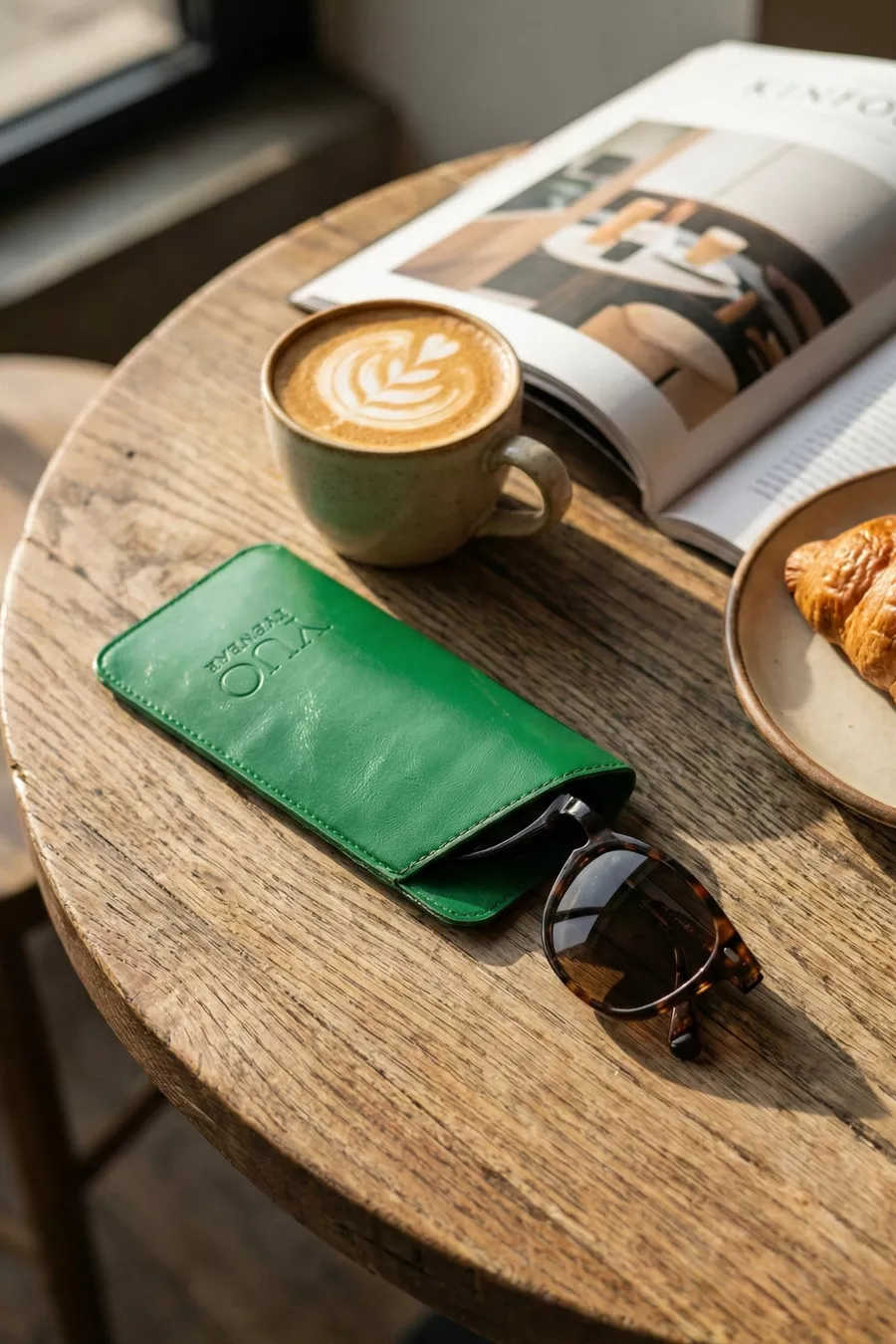 Étui à lunettes en cuir YUO vert – Étui protecteur doux pour lunettes