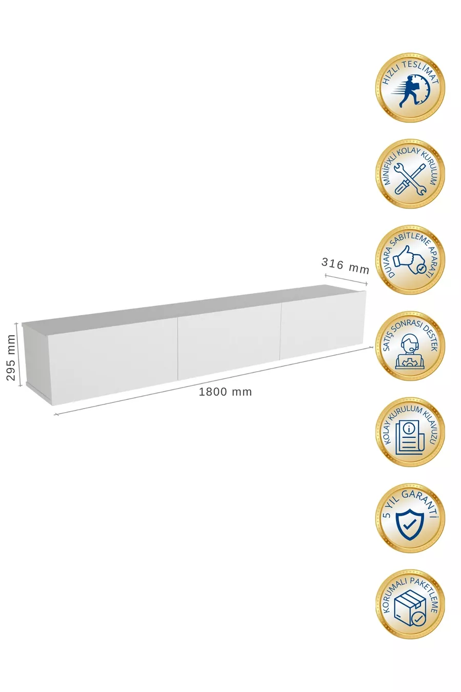 Unité TV à LED Li  cm - blanc, moderne, élégant, spacieux, design fonctionnel - Meuble TV | Cercei