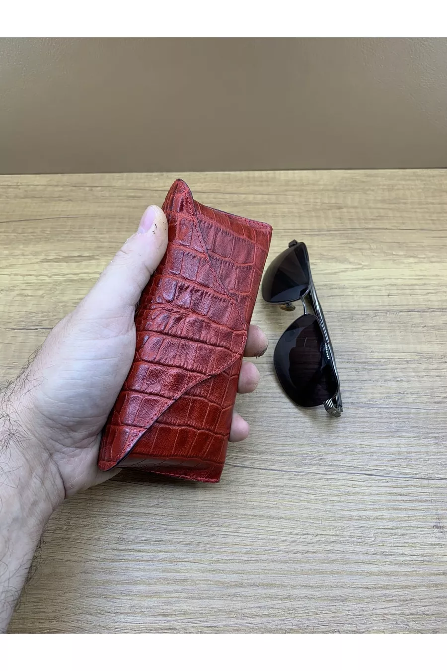 Étui à lunettes en cuir de crocodile pour hommes et femmes