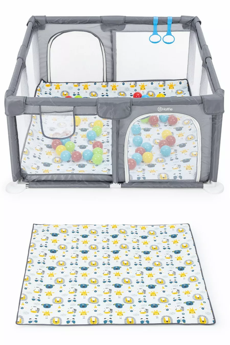 Aire de jeux sécurisée Original Playard Plus pour bébés et enfants, parc de jeux, tapis de jeu et balles, gris