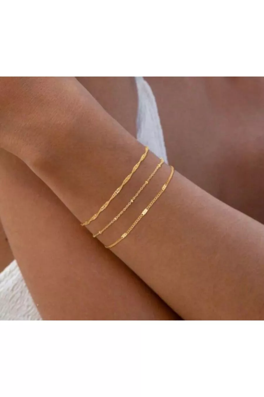Ensemble de 3 bracelets pour femme Gold Singapour à chaîne