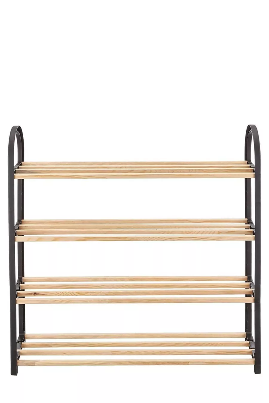 Meuble à chaussures midi à 4 compartiments avec barres en bois, capacité de 8 paires de chaussures, unité étagère de qualité 1ère classe