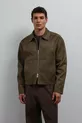 Veste pour homme en suédine synthétique kaki avec fermeture éclair