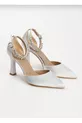chaussures à talons pour femmes en satin avec pierres à la cheville