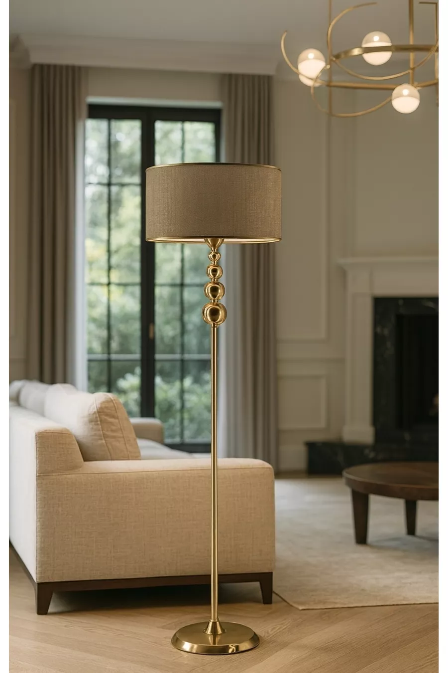 Lampadaire en métal plaqué or Milano Küre - Osier avec bande dorée