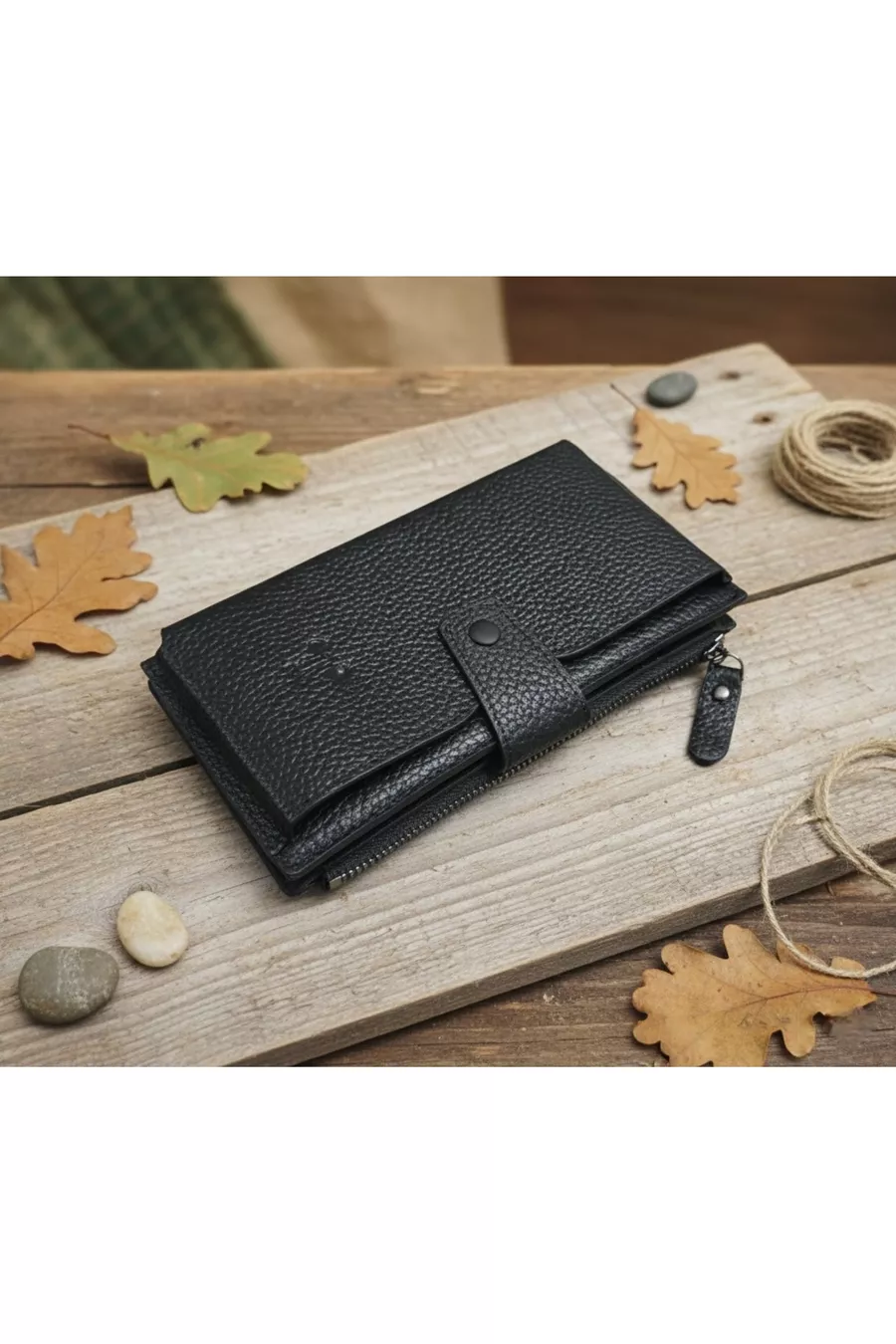 Porte-monnaie unisexe en cuir % véritable pour téléphone, cartes et argent