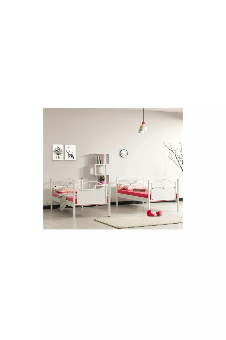 Chambre d'enfant Zümrüt Lit superposé et lit simple en métal Blanc