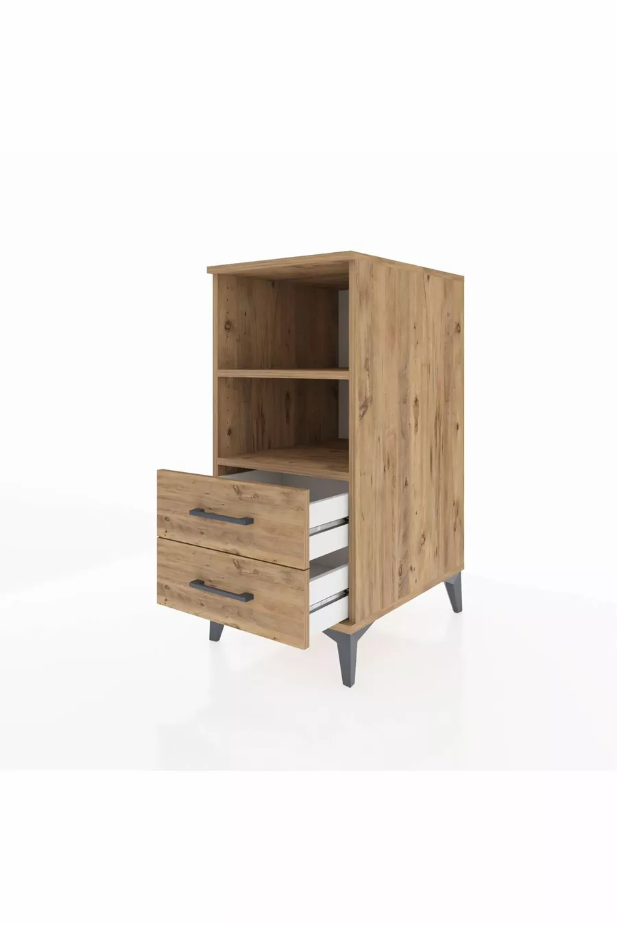 Table de chevet Kronos avec 2 étagères et 2 tiroirs, pin-pin