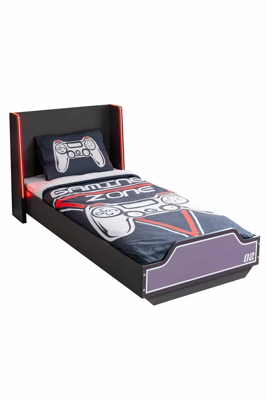 Chambre de joueur avec lits superposés, lit superposé Gamer avec LED, bureau, armoire et 2 matelas confort