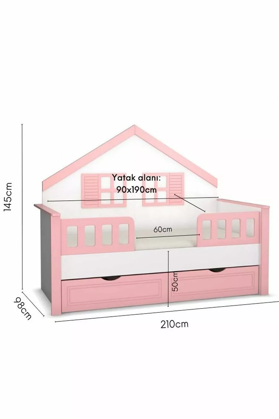% Lit Montessori pour enfants en MDF avec tiroirs, rose