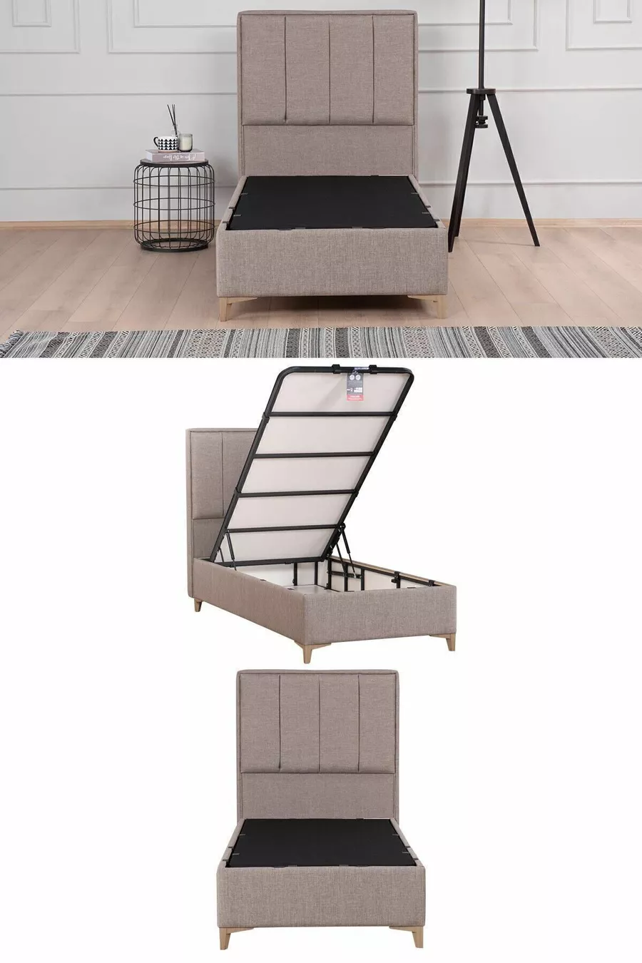 Lit coffre Gold Therapy marron (TÊTE DE LIT ET MATELAS NON INCLUS)