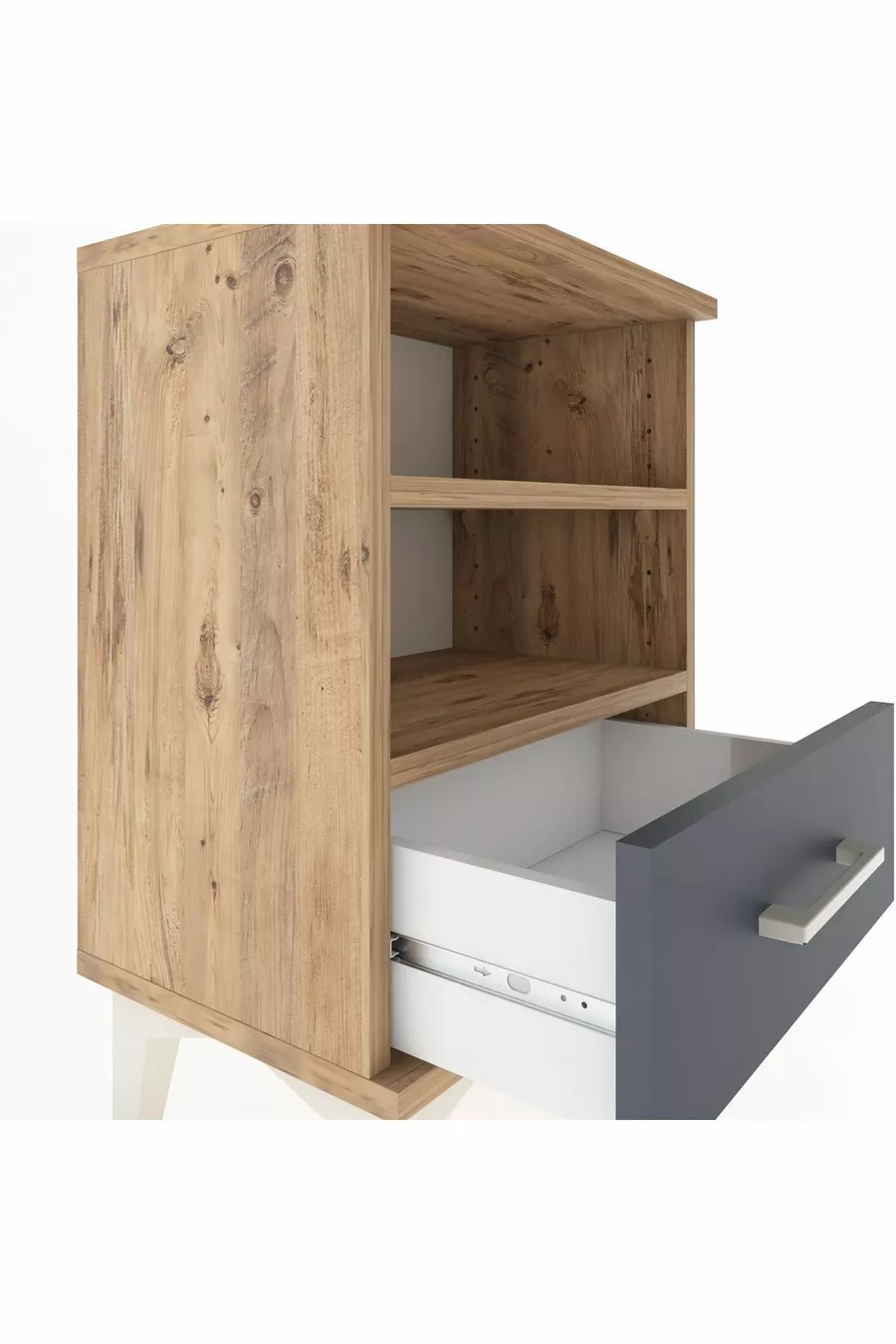 Table de chevet Arges avec 2 étagères et 1 tiroir, pin-anthracite
